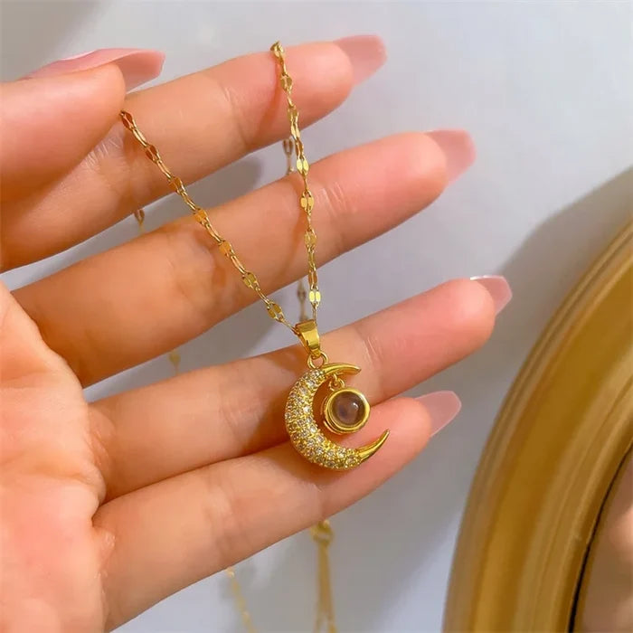 100 Languages 'I Love You' Moon Necklace