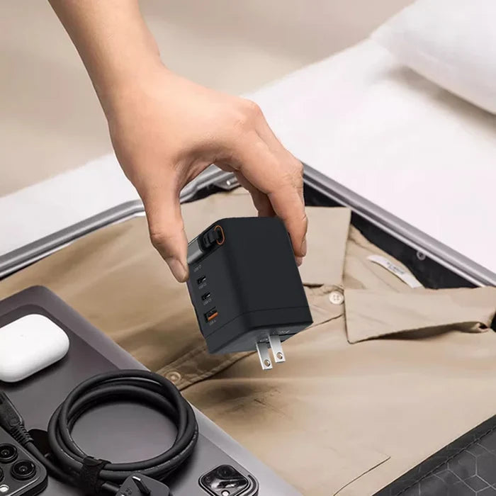 100W Portable GaN Fast Charger with Retractable Cable