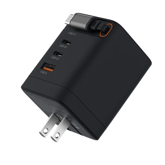 100W Portable GaN Fast Charger with Retractable Cable