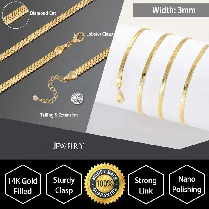14K Gold Plated Herringbone Snake Chain Necklace