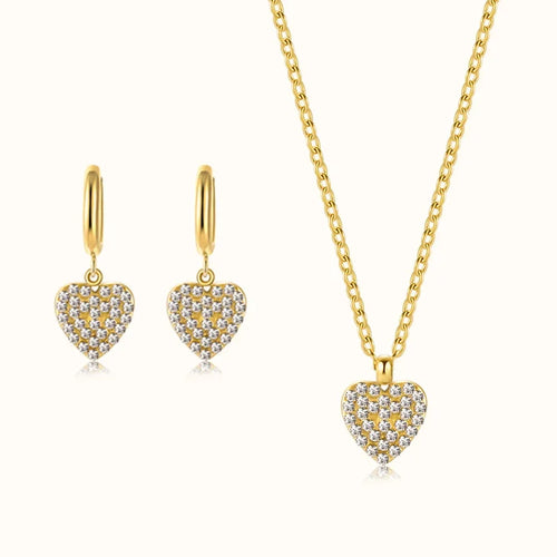 14k Gold Plated Zircon Earrings & Necklace Set