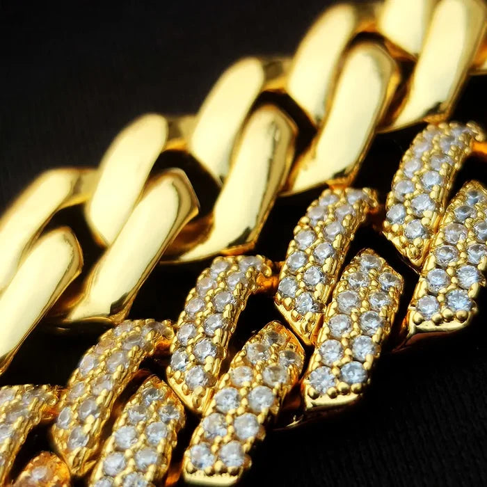 14mm Gold Plated Iced Out Cuban Link Necklace
