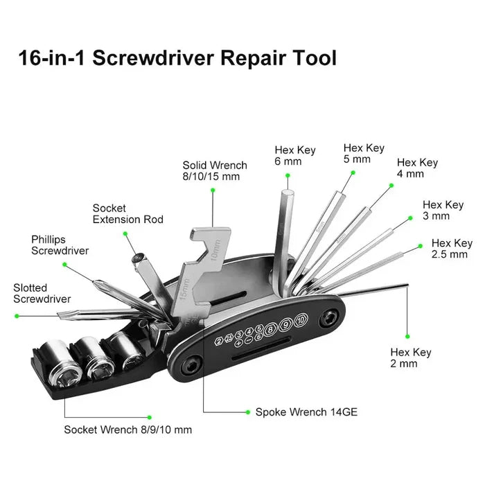 16-in-1 Steel Mountain Bike Hex Screw and Wrench