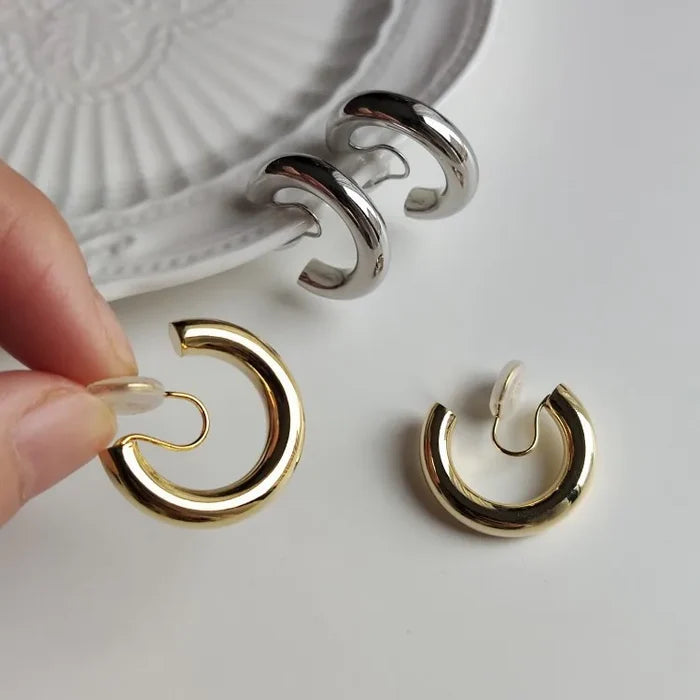 18K Gold Clip On Hoop Earrings