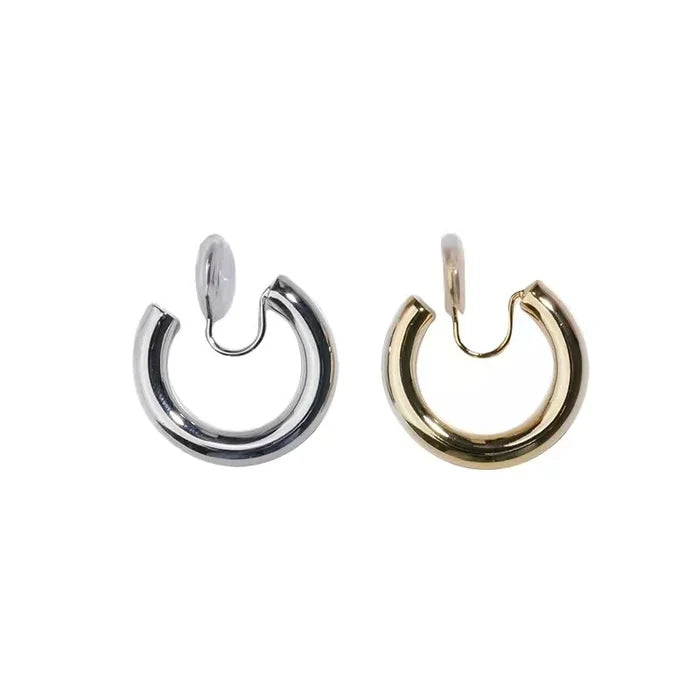 18K Gold Clip On Hoop Earrings