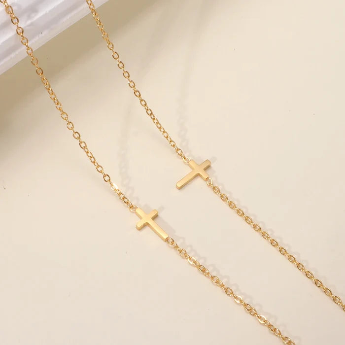 18K Gold Dainty Cross Pendant Necklace for Women