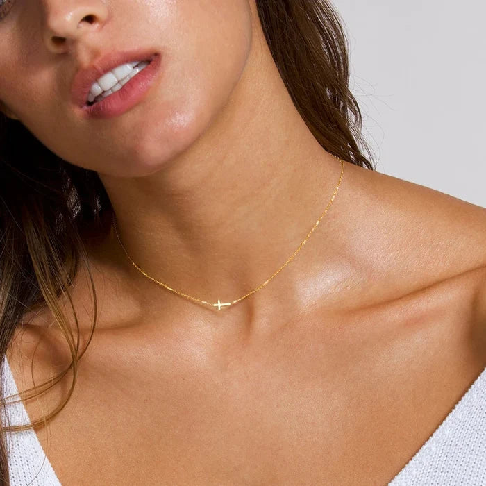 18K Gold Dainty Cross Pendant Necklace for Women