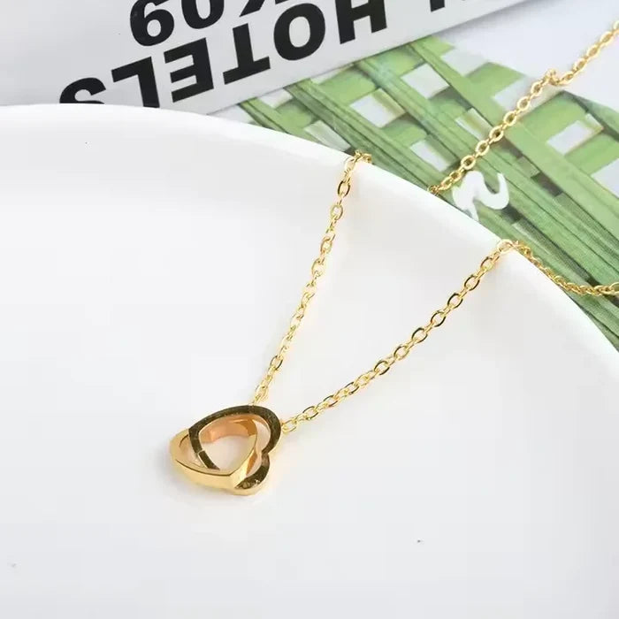 18K Gold Double Heart Necklace - Non-Tarnish & Trendy