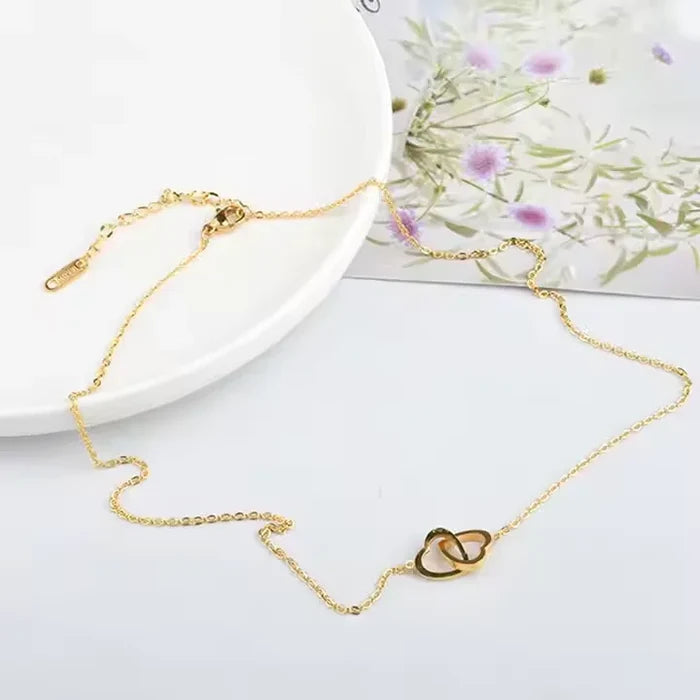 18K Gold Double Heart Necklace - Non-Tarnish & Trendy