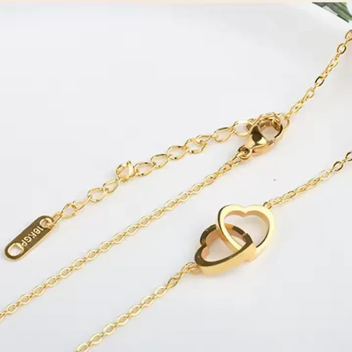 18K Gold Double Heart Necklace - Non-Tarnish & Trendy