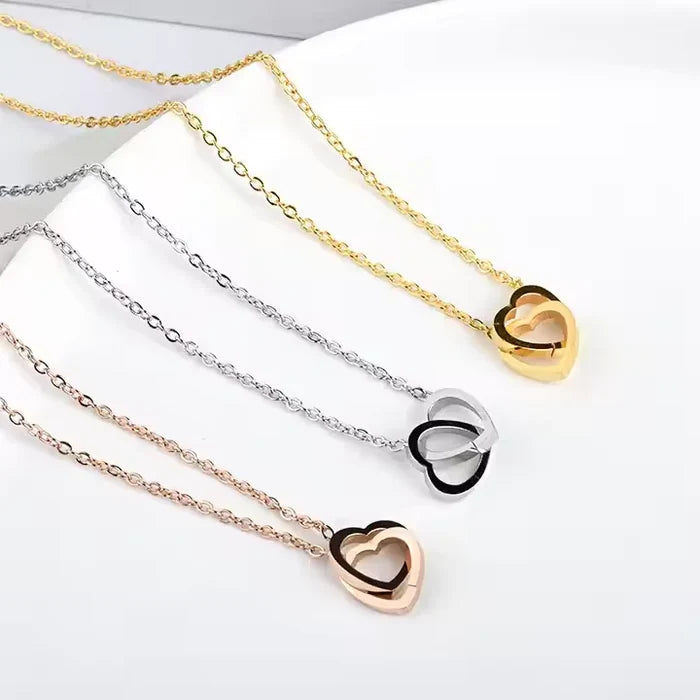 18K Gold Double Heart Necklace - Non-Tarnish & Trendy