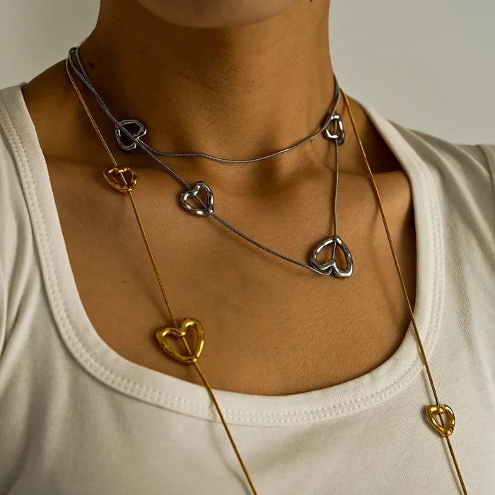 18K Gold Heart Necklace - Stainless Steel Elegance