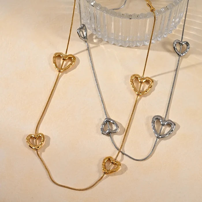 18K Gold Heart Necklace - Stainless Steel Elegance