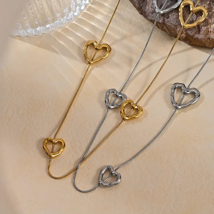 18K Gold Heart Necklace - Stainless Steel Elegance
