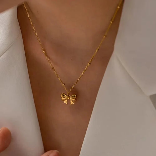 18k Gold Plated 3D Bow Pendant Necklace