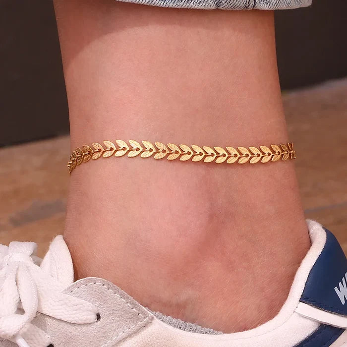 18K Gold Plated Boho Wheat Chain Anklet
