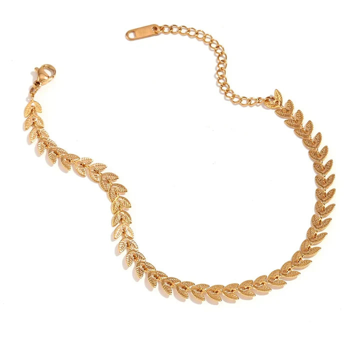 18K Gold Plated Boho Wheat Chain Anklet