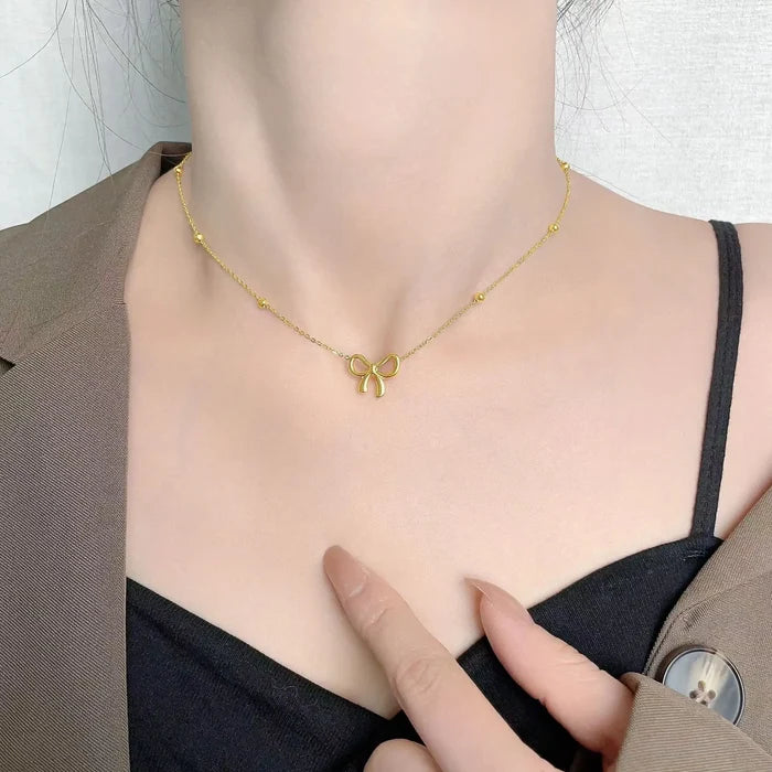 18k Gold Plated Bow Necklace - Tarnish Free & Elegant