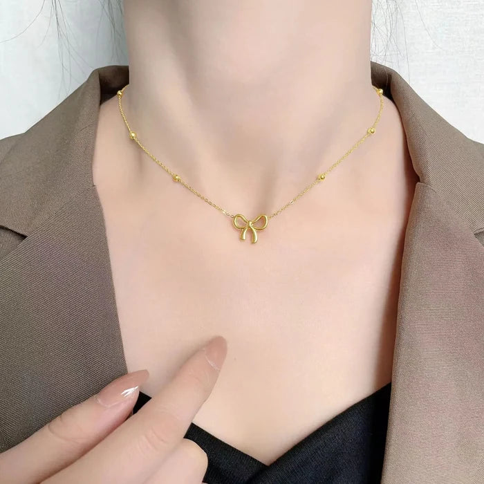 18k Gold Plated Bow Necklace - Tarnish Free & Elegant