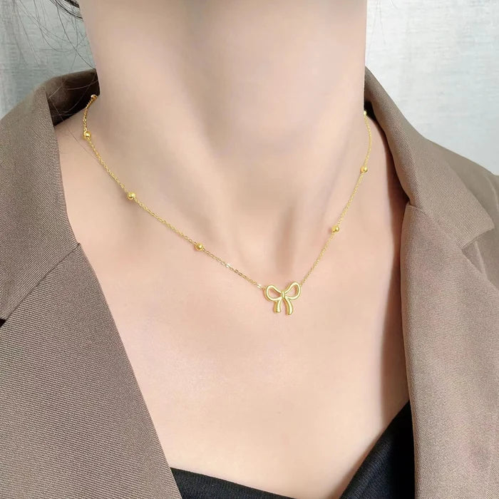 18k Gold Plated Bow Necklace - Tarnish Free & Elegant