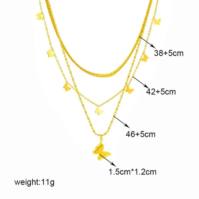 18K Gold Plated Butterfly Necklace - Multi Layer Design