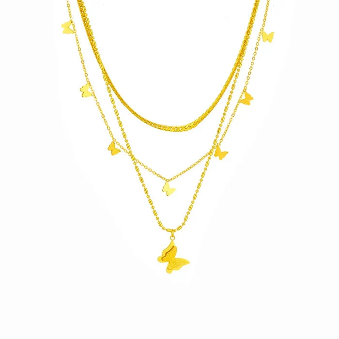 18K Gold Plated Butterfly Necklace - Multi Layer Design