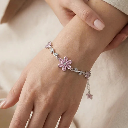 18K Gold Plated Cherry Blossom Zircon Bracelet