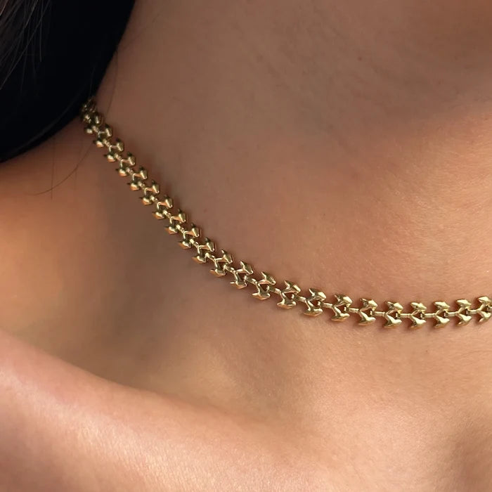 18K Gold Plated Geometric Wheat Chain Necklace