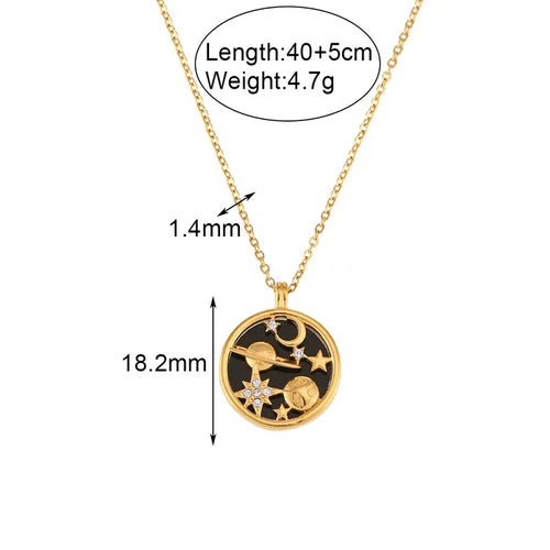 18K Gold Plated Moon & Stars Necklace with Zircon