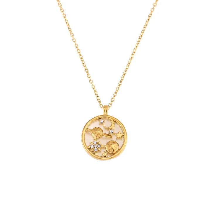 18K Gold Plated Moon & Stars Necklace with Zircon