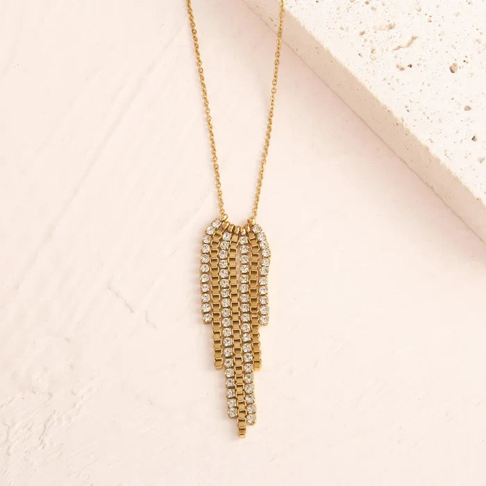 18K Gold Tassel Zircon Charm Necklace