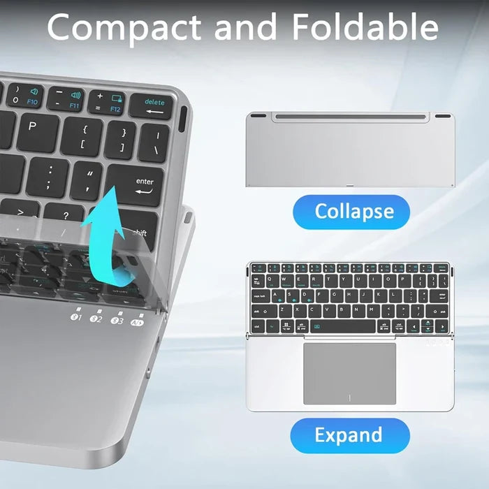 2-in-1 Foldable Touch Wireless BT Keyboard Portable with Magnetic