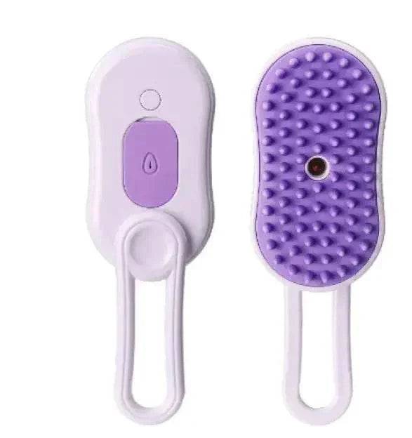 Purple pet grooming brush with massage nodules and ergonomic handle for dogs and cats