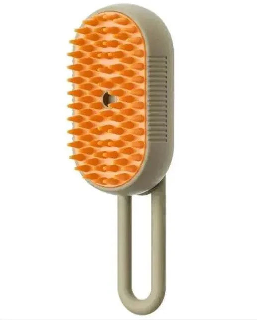Orange and gray pet grooming brush with soft bristles for dog or cat care