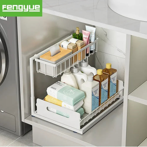 2 Tier Under Sink Sliding Organizer Rack