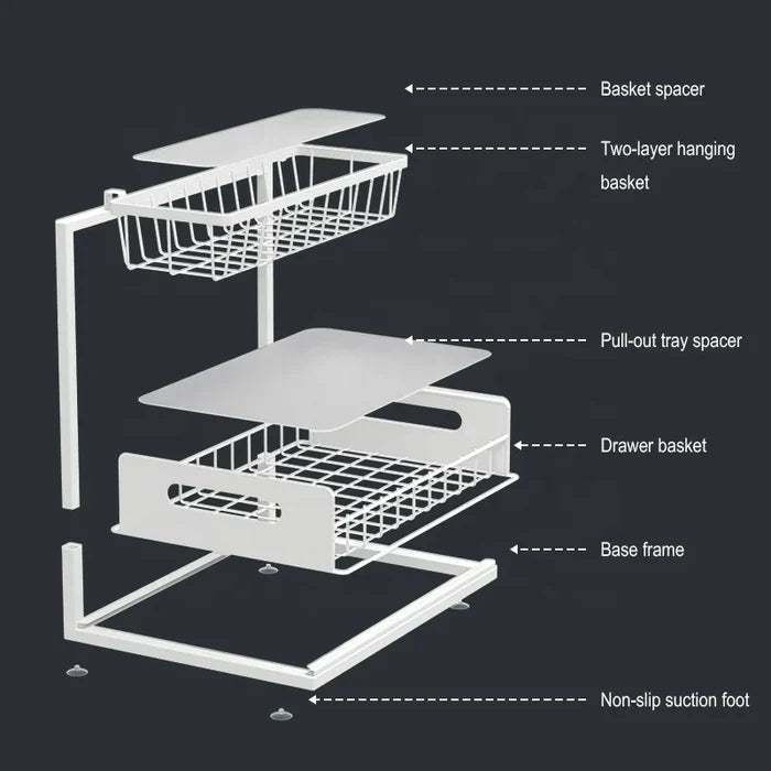 2 Tier Under Sink Sliding Organizer Rack