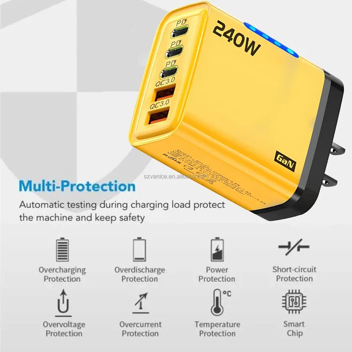 240W GaN Charger Adapter 5 Port PD USB Fast Charger 240W