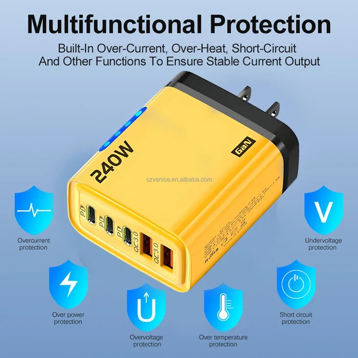 240W GaN Charger Adapter 5 Port PD USB Fast Charger 240W