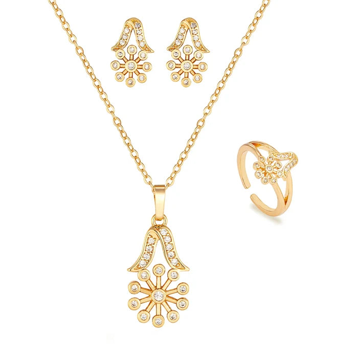 24K Gold Plated Zircon Flower Jewelry Set