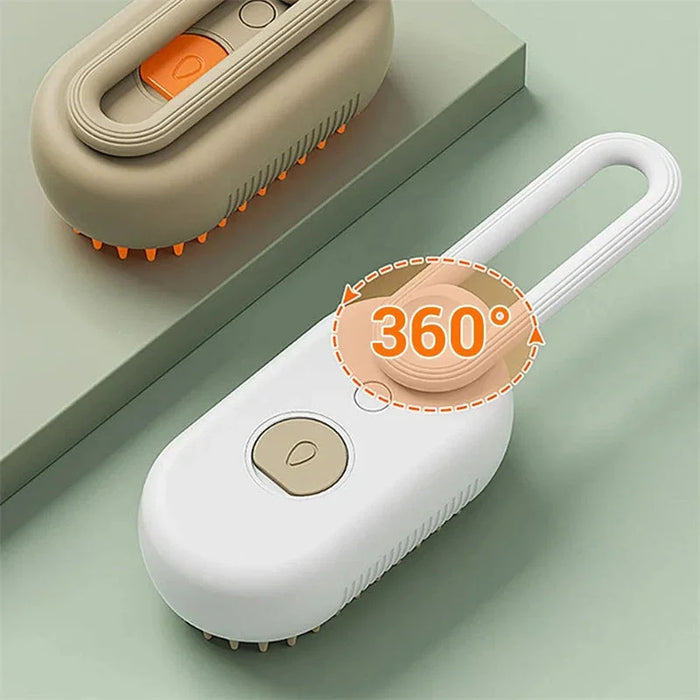 360° rotating pet grooming brush for dogs and cats, ergonomic design with soft bristles