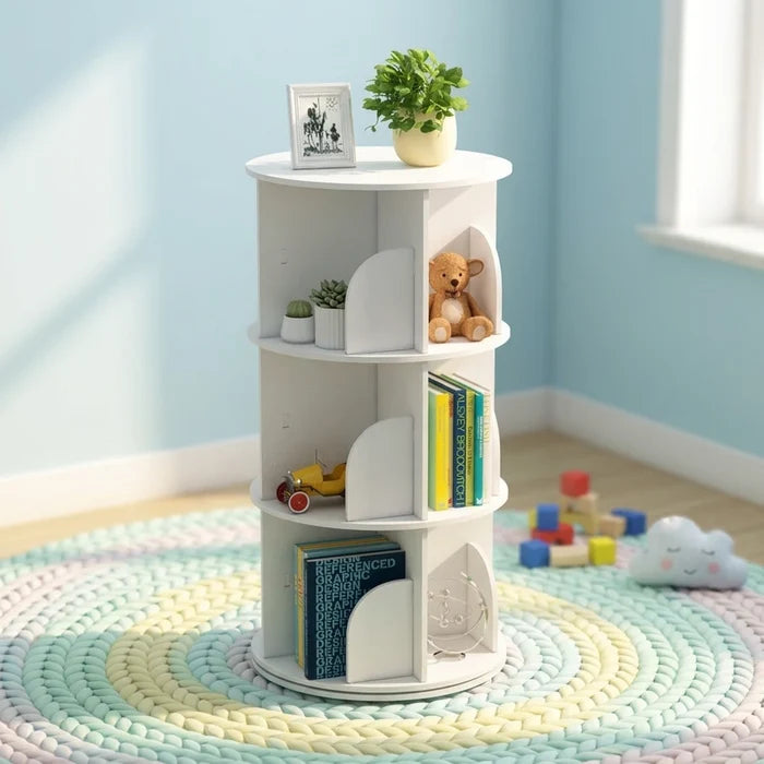 360-degree Rotating Corner Bookshelf With 8 Shelves Modern Freestanding Design