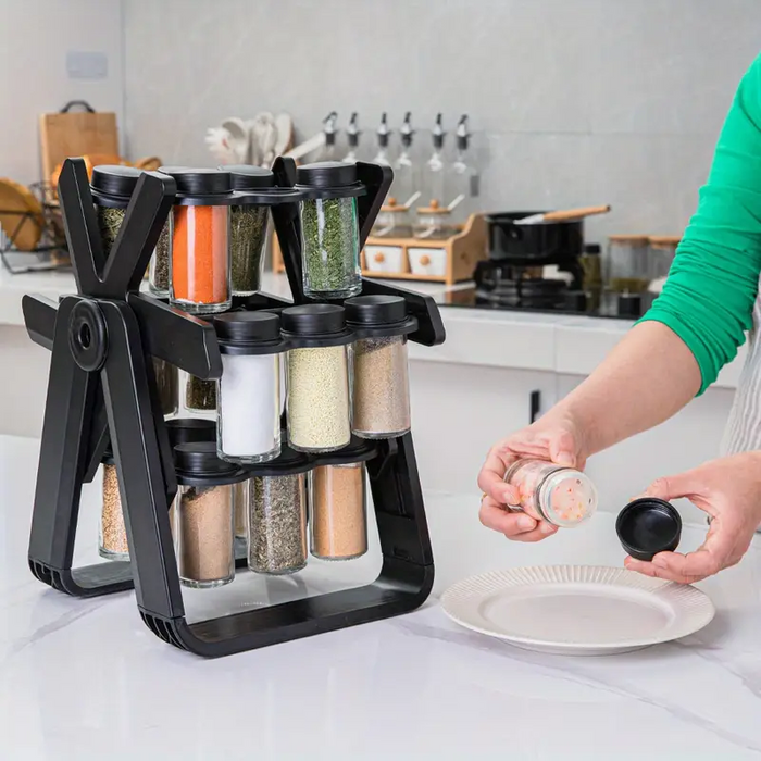 360 Degree Rotating Spice Rack Set | Creative Ferris Wheel Design with 18 Refillable Jars