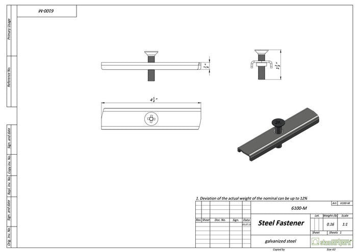 Specification Sheet 4" Grating Fastener