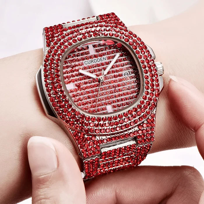 43MM Gold Silver Custom Logo Iced Out Quartz Watch