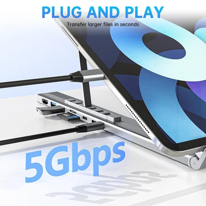 8-in-1 Portable Laptop Stand with USB-C Hub