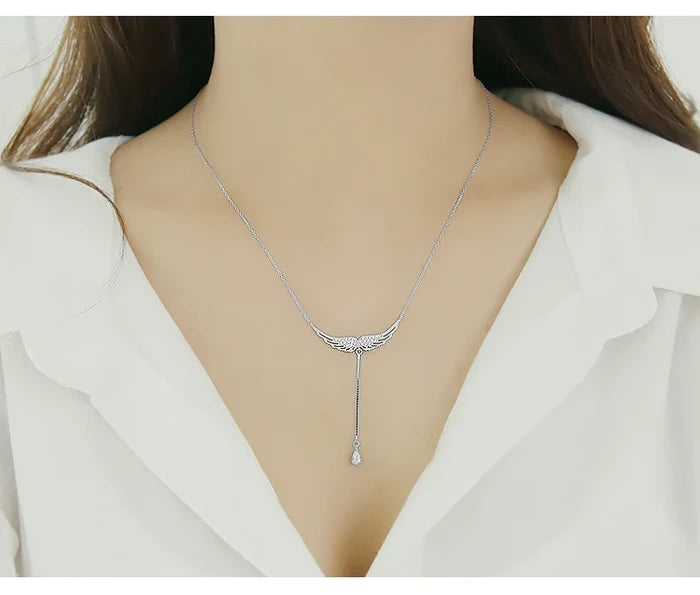 925 Sterling Silver Wings Necklace with Zircon