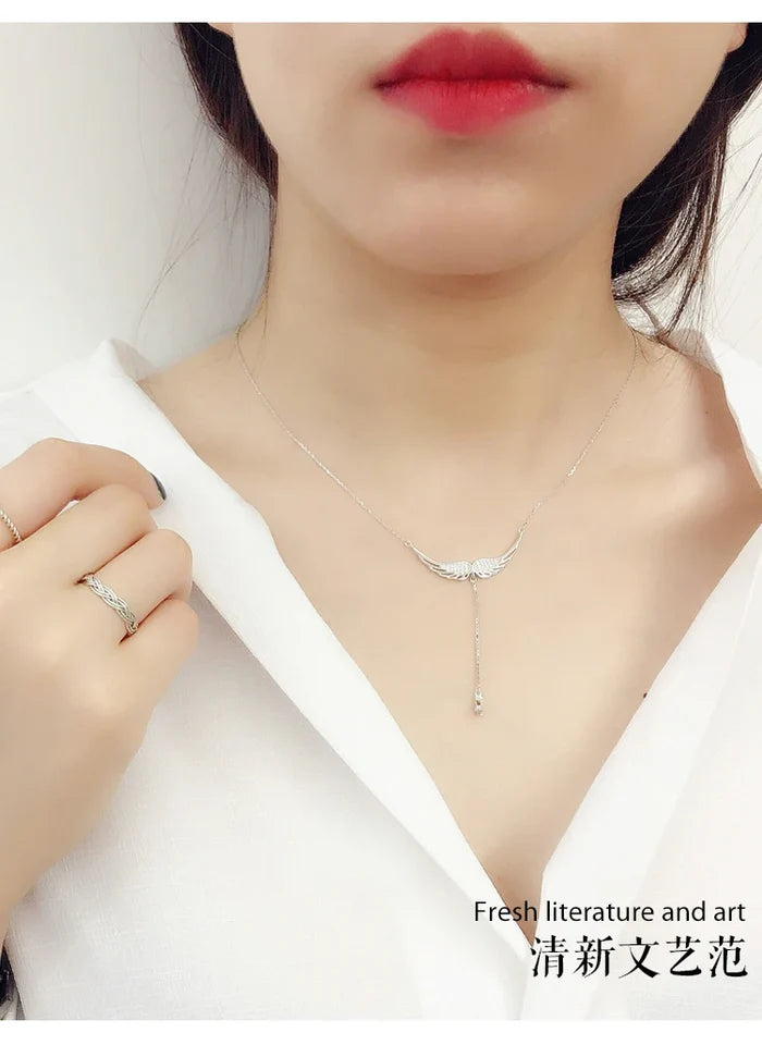 925 Sterling Silver Wings Necklace with Zircon