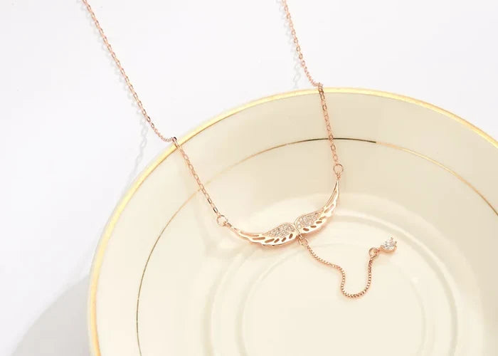 925 Sterling Silver Wings Necklace with Zircon