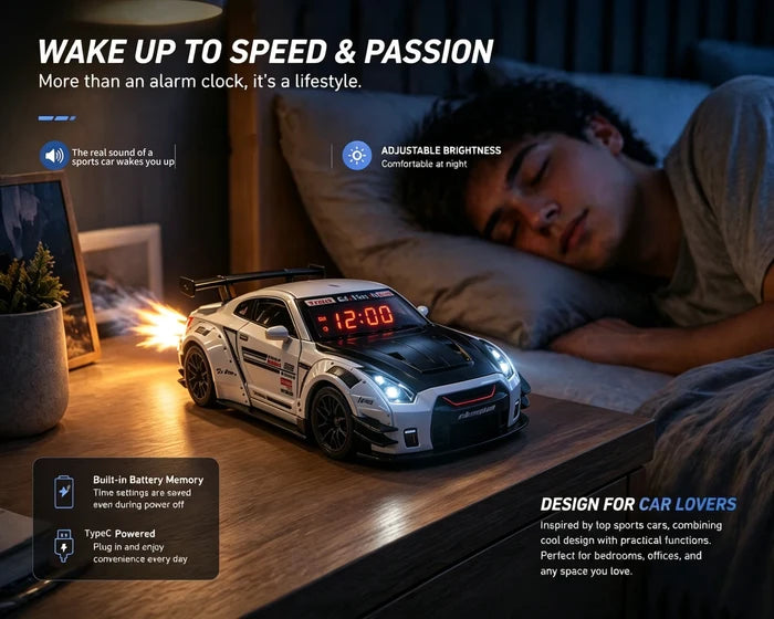 Alarm Clock White/Black Realistic Engine and Light Effects Home Daily