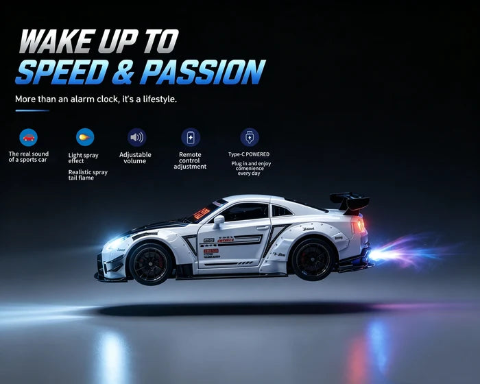 Alarm Clock White/Black Realistic Engine and Light Effects Home Daily
